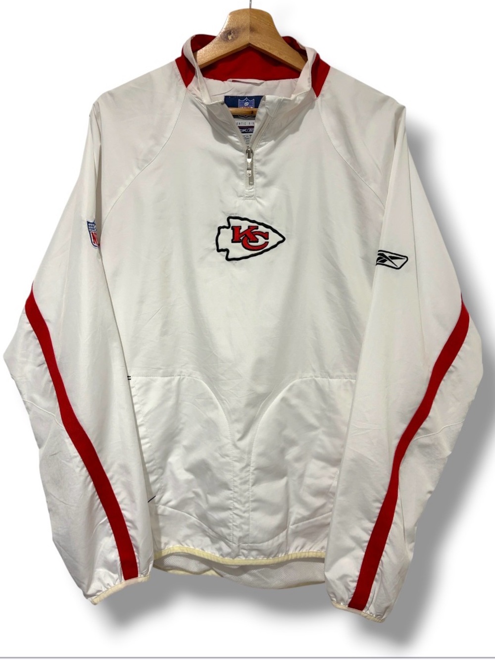 Vintage Kansas City Chiefs NFL Sideline Reebok 1/4 Zip Windbreaker Jacket White